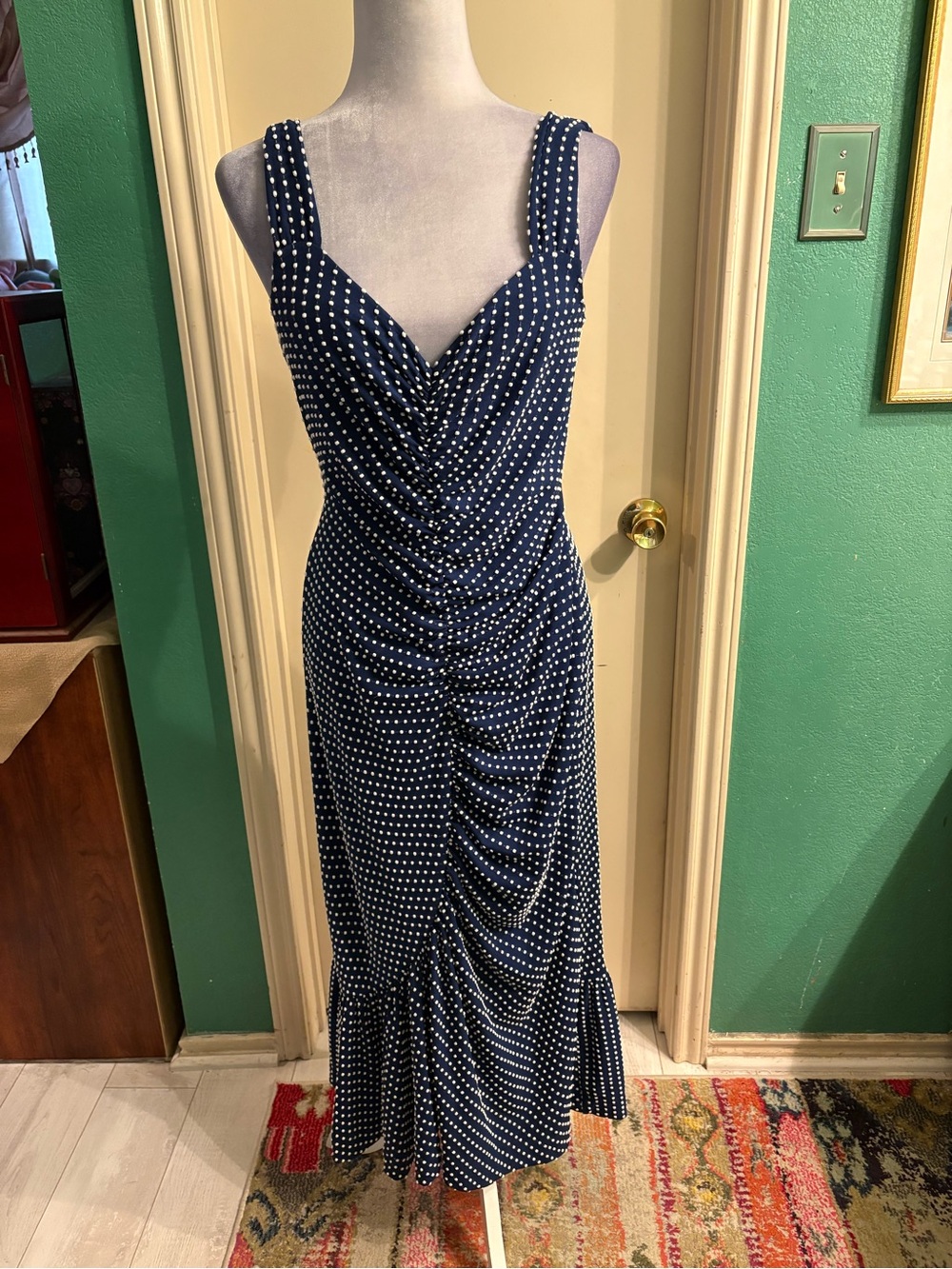 Maeve by Anthropologie Bree Polka Dot Ruched Midi Dress - Picture 3 of 13
